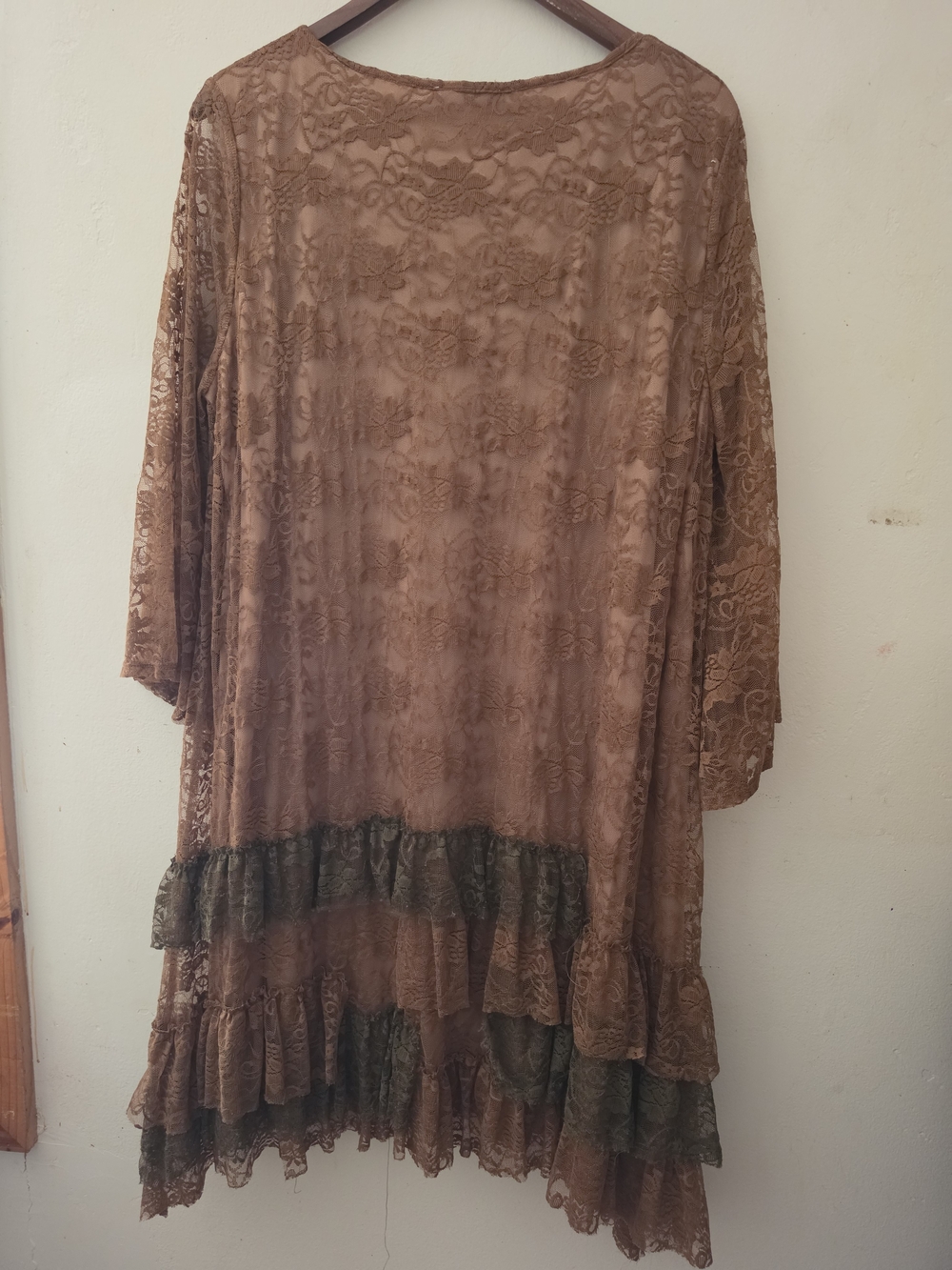 Boho Tiered Lace Asymmetrical Dress in Brown